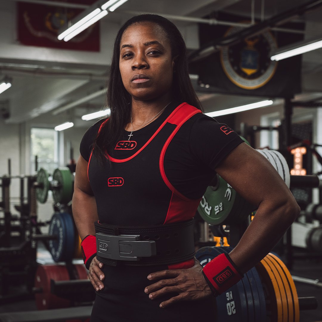 SBD Powerlifting Singlet Gewichtheberanzug schwarz rot Frauen